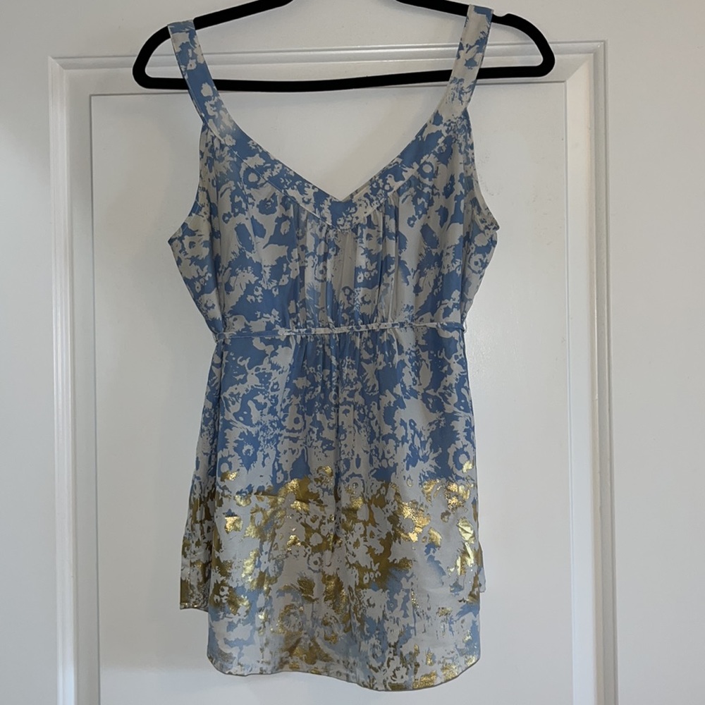 Anthropologie - Ecoté - Size Medium - Blue and Shimmer Gold Top with Bow